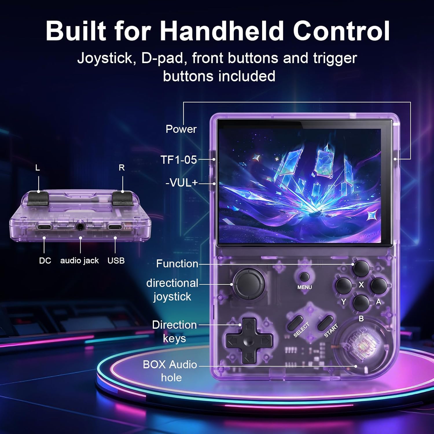 Retro Handheld Game Console with 2100+ Built-in Games, 64GB TF Card, 3.5-Inch IPS Display, Joystick and Trigger Buttons, Tempered Glass Screen, 2000mAh Battery