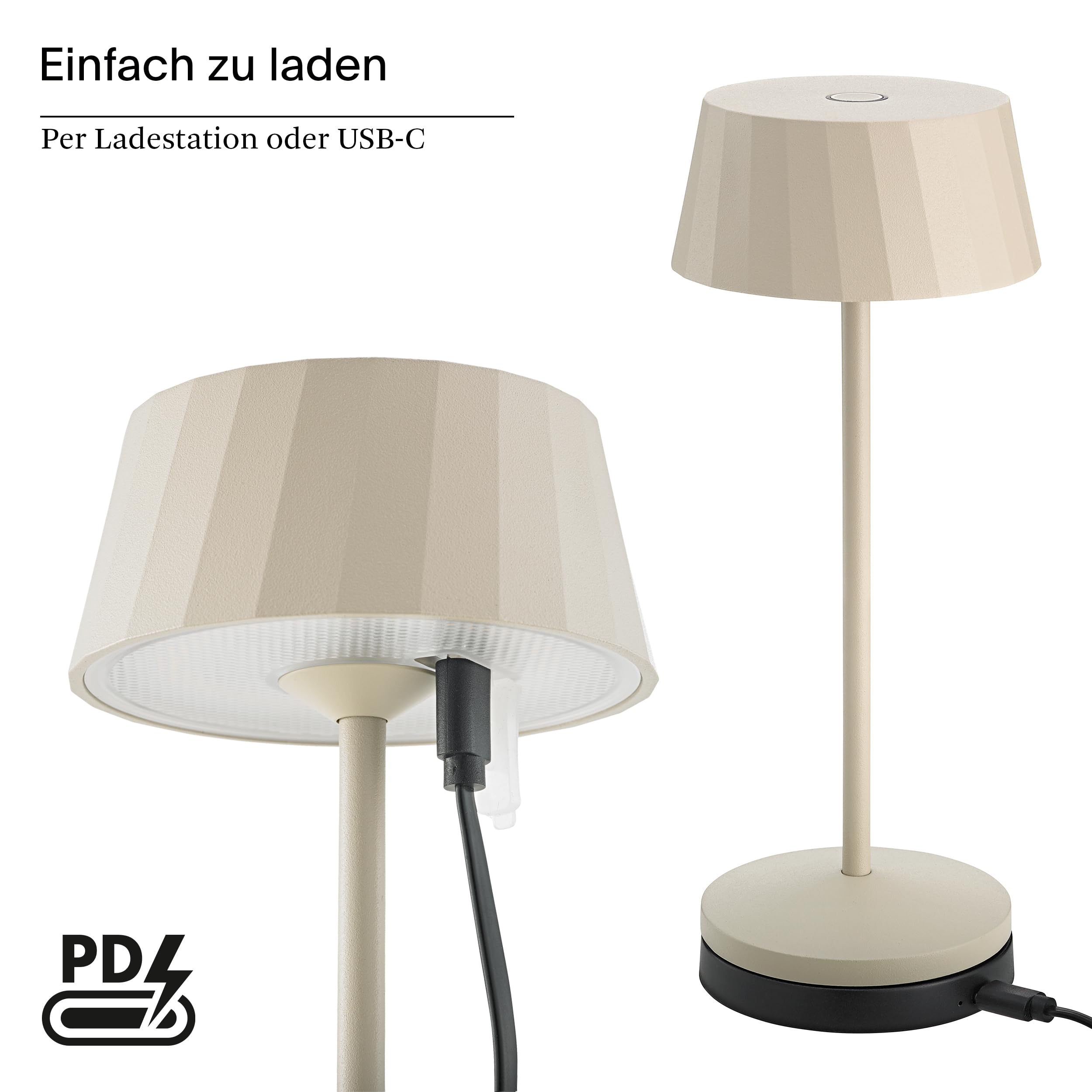 SIGOR Facetta Remote dünenbeige - LED Akku-Tischlampe dimmbar & kabellos mit Fernbedienungsfunktion, FlexMood (2200K/2700K), bis 12h Leuchtdauer, USB-C Ladefunktion, IP44 Outdoor & Indoor