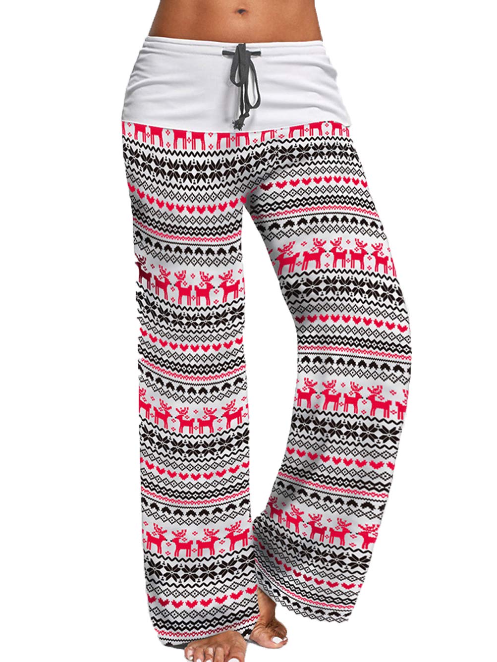 iChunhua Women's Comfy Stretch Floral Print Drawstring Palazzo Wide Leg Lounge Pant