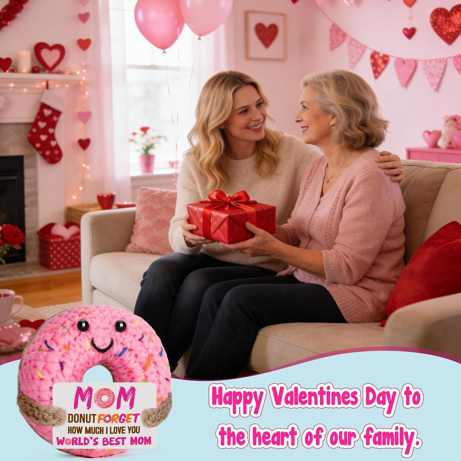 Gifts for Mom Valentines Birthday - Mom Gift from Daughter Son Valentine Valentine's Day Mothers Day Easter Handmade Crochet Donut Gift for Mama Mother - Image 3