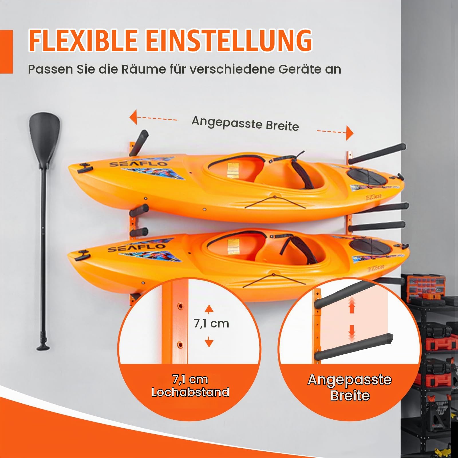 VEVOR Kayak Wandalterung Kajak Aufhänger 1168 x 850 x 45 mm, Kajakständer 4 Kajaks 797,5 ± 10 mm Stützarmlänge, 181,6 kg Tragfähigkeit Kajak Aufbewahrungsregal Robuste Kajak-Aufbewahrungshaken