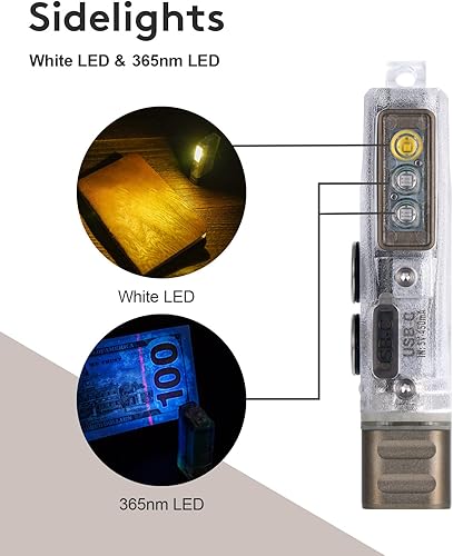 Miniatura 3 de RovyVon Angel Eyes - Linterna con llavero E8, máximo 700 lúmenes, mini linterna LED con luces laterales auxiliares, linterna recargable USB-C
