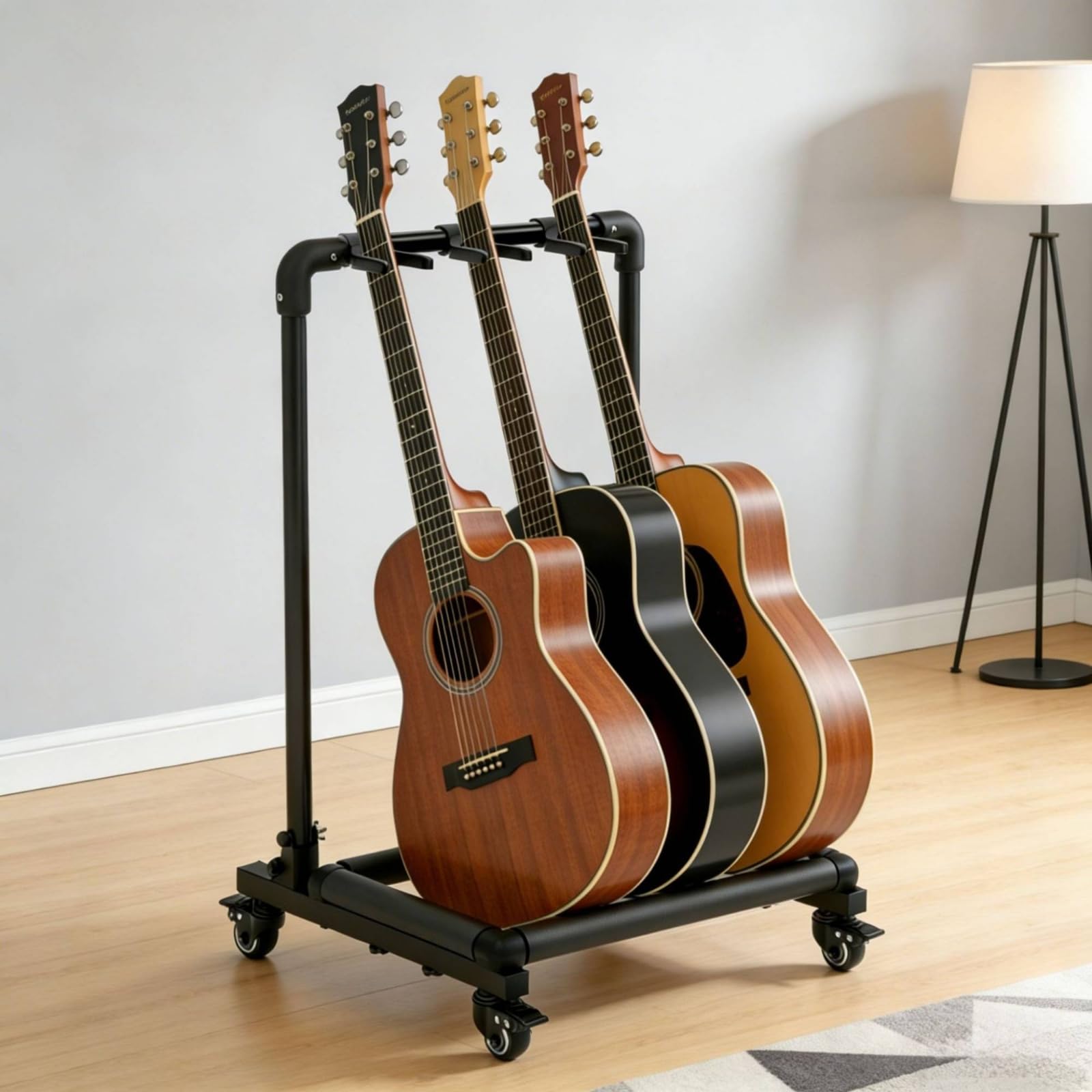Gitarrenständ mit Rollen rollbar Mehrfach-Gitarrenständ platzsparend Gitarrenstativ für Gitarristen