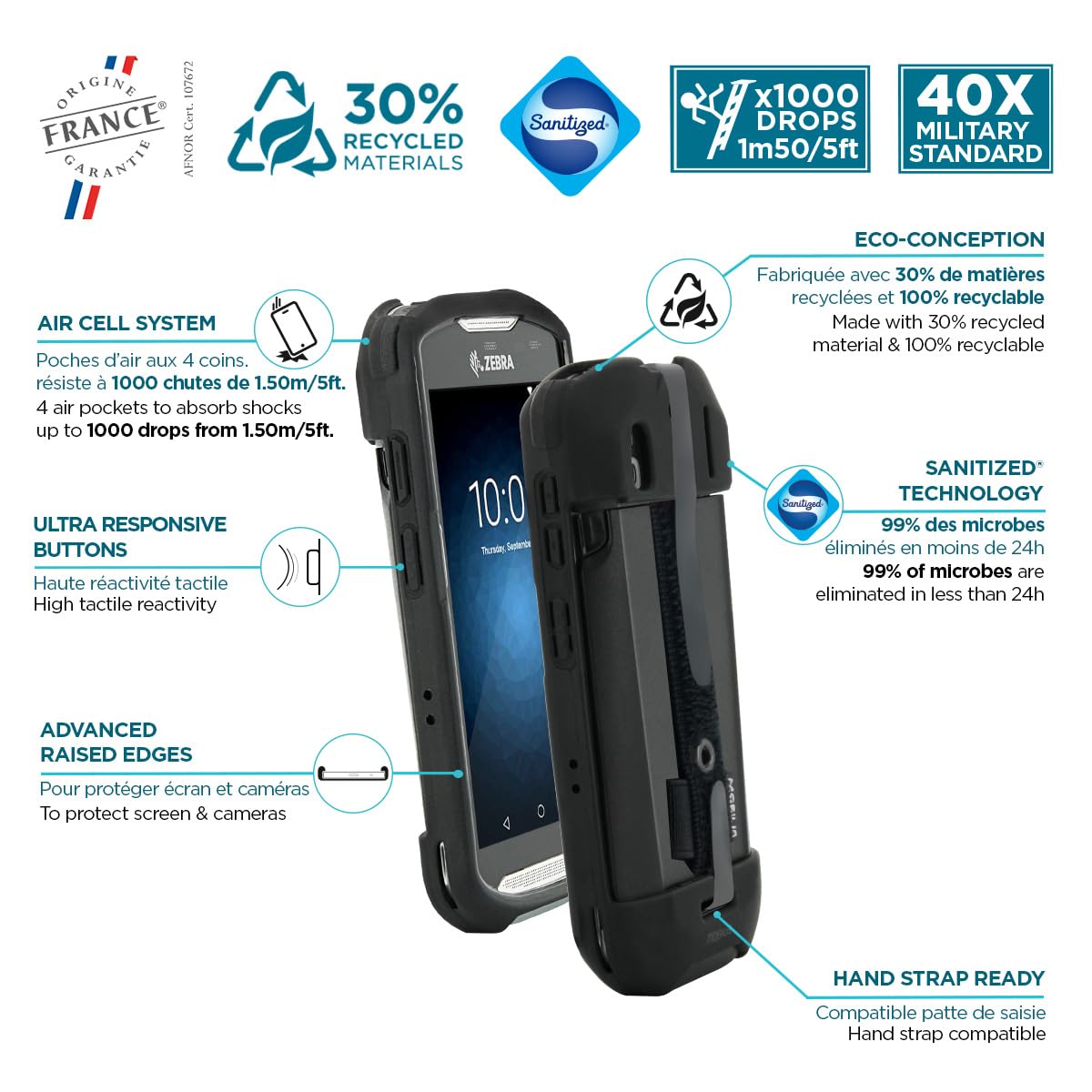 MOBILIS Guscio Protettivo per Zebra TC51 - TC52 - TC56 - TC57, Custodia Robusta per Computer Mobile con Fascia di presa e Supporto per Stilo, compatibile con la Stazione di Ricarica, Nero