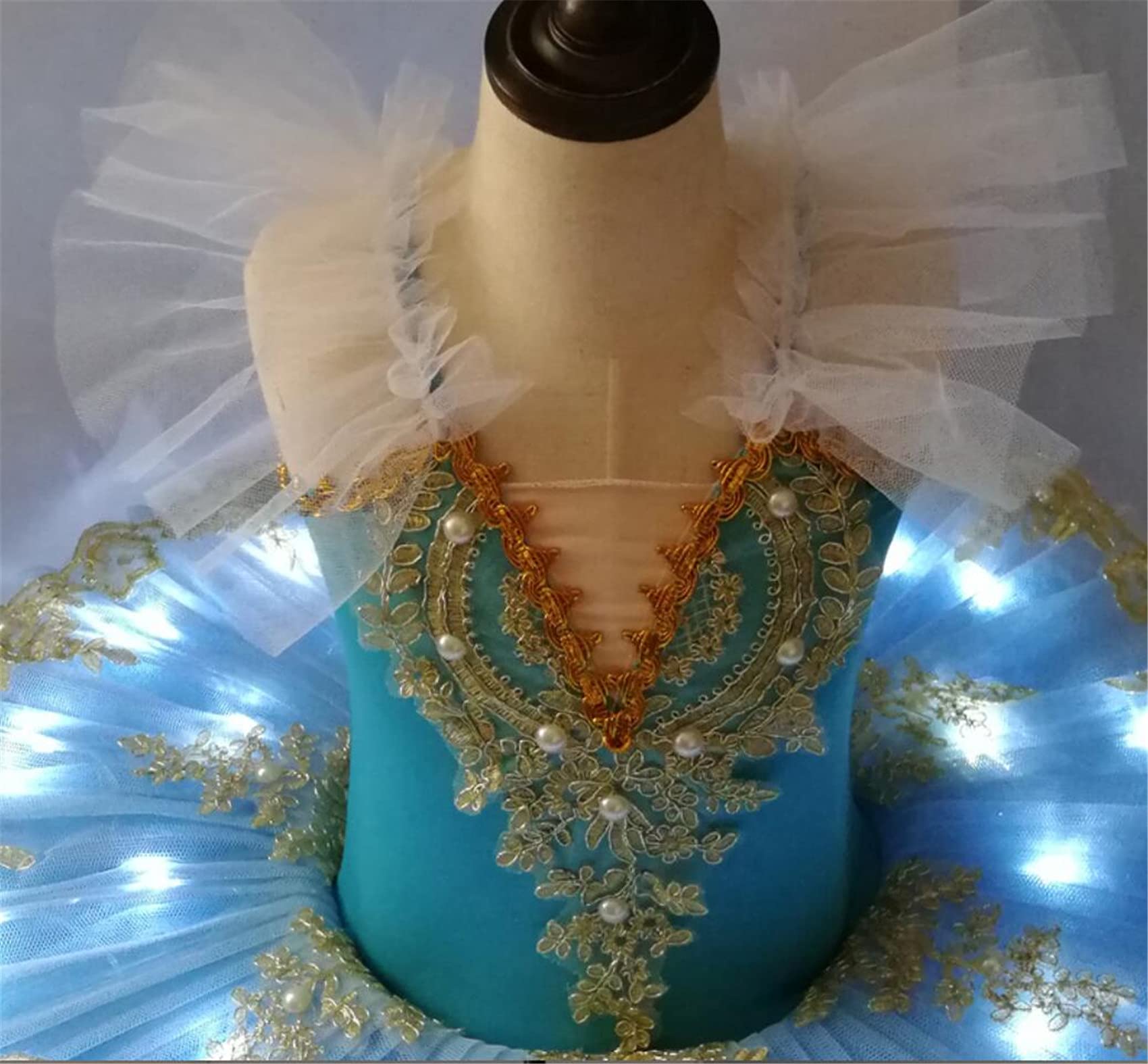 OTMYIGO Professional Ballet Tutus LED Lago dei cigni Danza Abiti Tutu Gonna Ballerina Vestito per Le Ragazze Vestito di Partito,Blu,120CM
