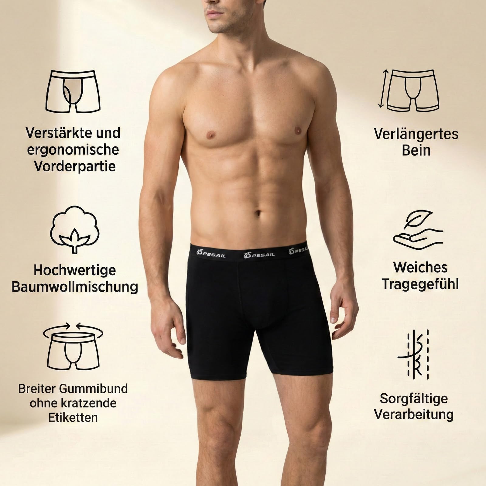 Herren Boxershorts, langes Bein, Baumwolle, 4er/8er Pack, Gr. M-6XL