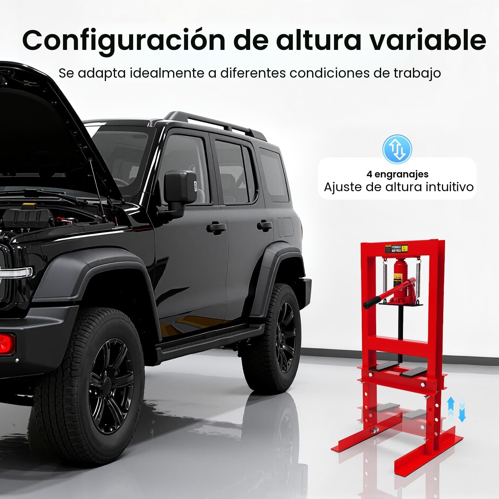 Prensa hidráulica de 6 toneladas, prensa manual de taller para garaje y trabajo de metal, prensa hidráulica estable con 4 niveles de altura y válvula de seguridad, ideal para cambios de rodamientos