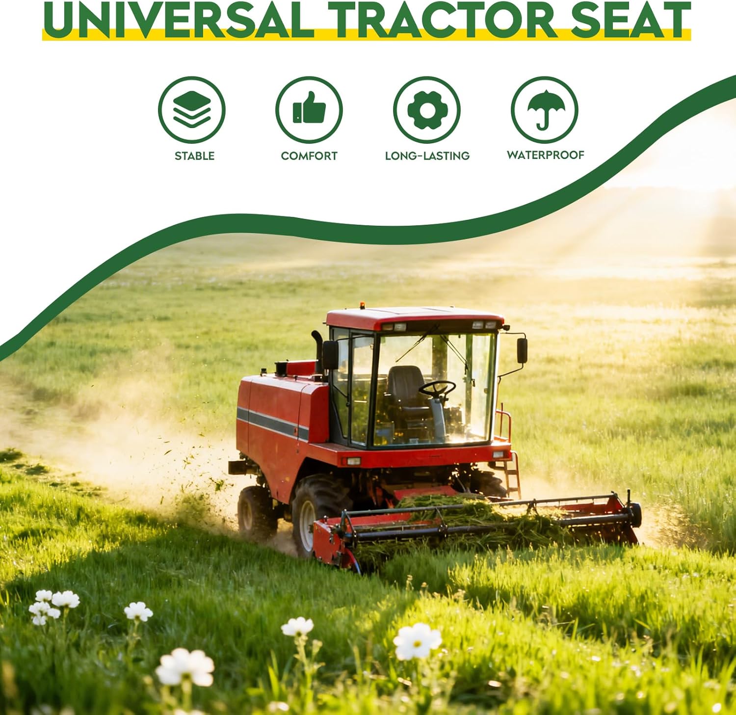 Yellow Universal Adjustable Tractor Suspension Seat Triback Style with Tilt Fits for John Deere Tractor 5200 5210 5300 5310 Shock Absorption Alloy Steel PVC