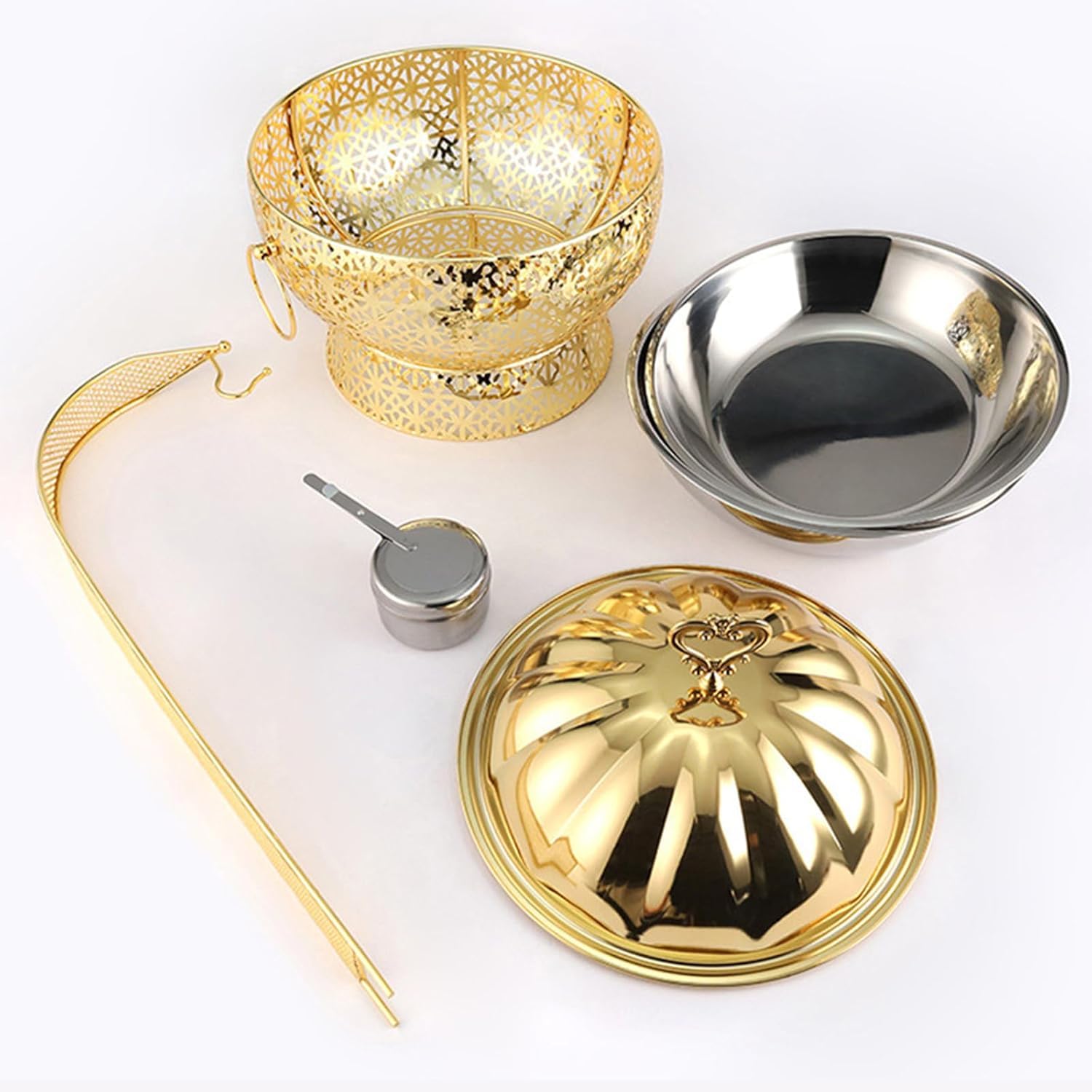 Juego de utensilios de cocina de buffet, bandeja redonda para alimentos con estante de combustible, equipo de cocina de acero inoxidable, sartén de buffet con tapa colgante, capacidad de 6 litros para