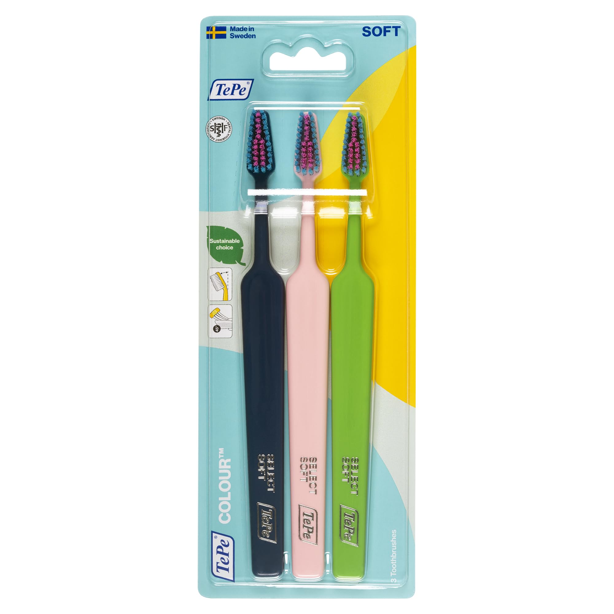 Colour Toothbrush, Soft, Green, Blue & Pink, Pack of 3, Toothbrush with Soft Bristles for Precise and Gentle Cleaning, Soft Toothbrush for Adults