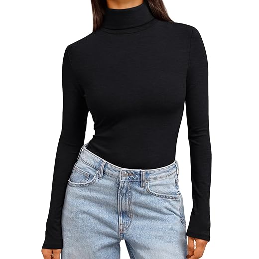 Trendy Queen Women's Turtleneck Long Sleeve Shirts Spring Fashion Basic Thermal Underwear Tops Winter Clothes 2026