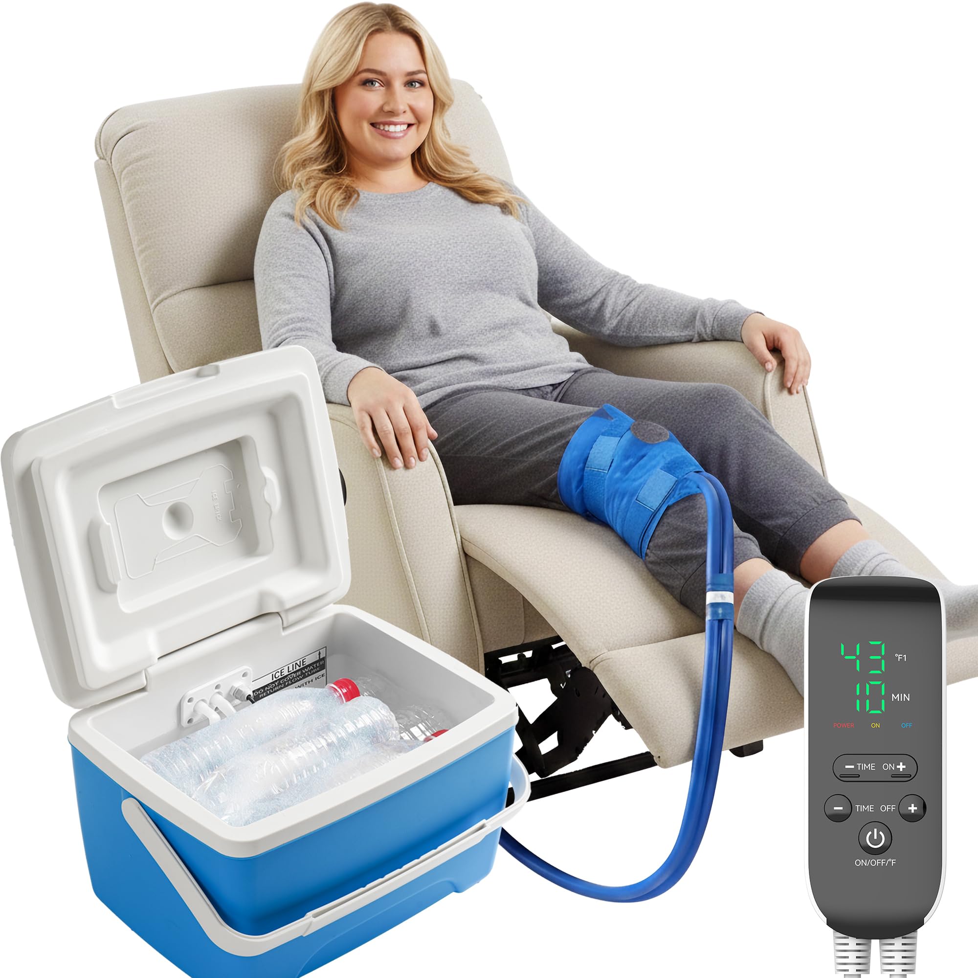 Cold Therapy Machine for Knee Replacement with Programmable Timer, Ice Machine After Surgery, Cryotherapy Pain Relief & Swelling Reduction Post-Op,
