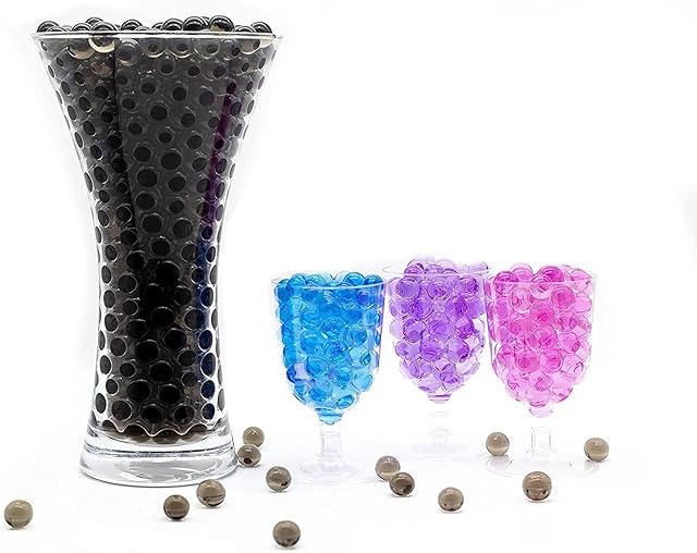 Risai Water Balls, Crystal Gel Beads Perfect for Hydrogel Plants Vase Filler, Centerpiece Silicone Orbs, Non-Toxic Clear Jelly Gems, Growing Bead 500pcs, Black 10g
