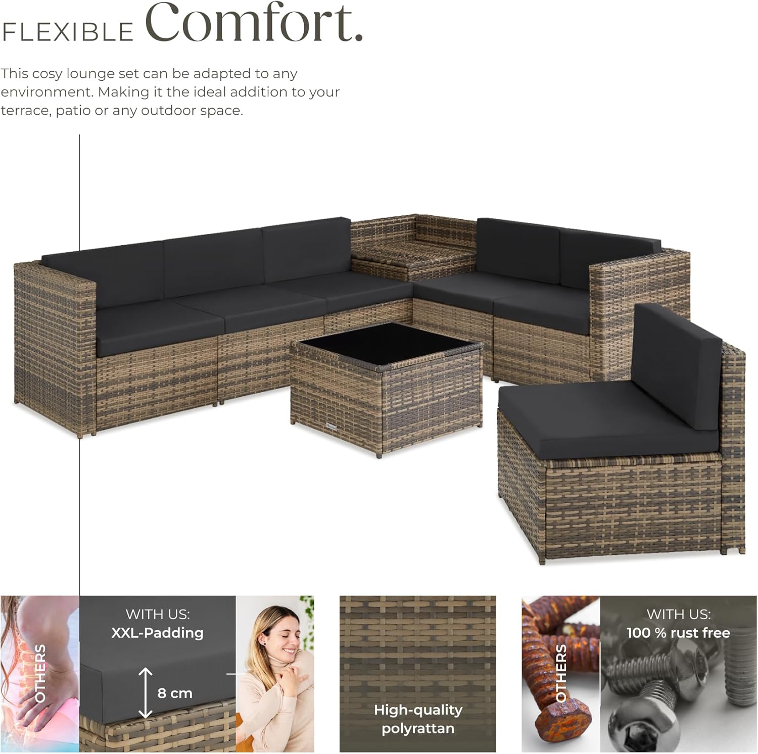 Flexible arrangement of the furniture set on a patio