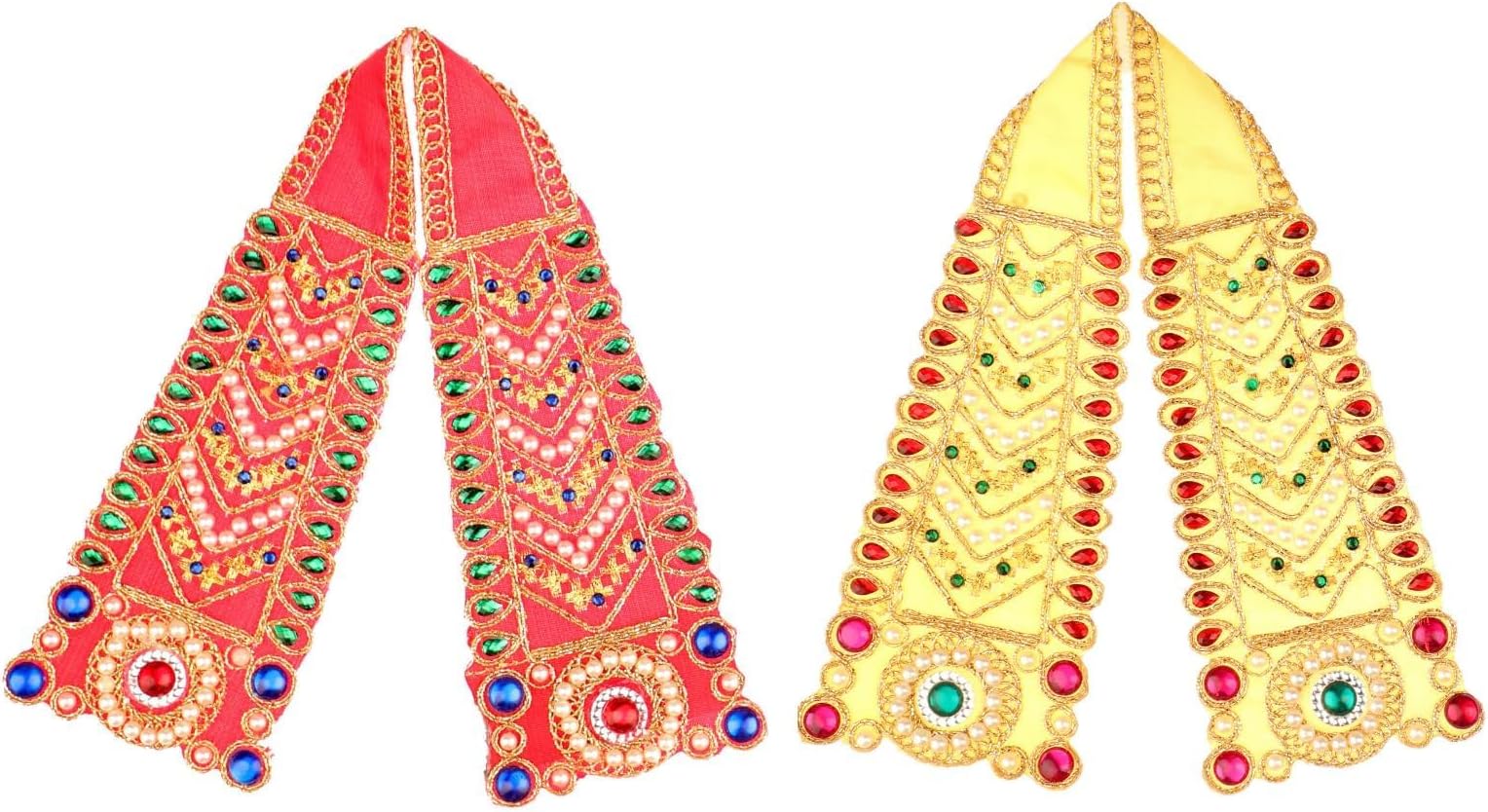 Aditri CreationAditri Creation Set of 2 Ganesha Dupatta Silk Puja Cloth Chunari(Size:-23 Inch x 3.5 Inch) Pooja Chunar Puja Articles for Indian Traditional Navratri Festival for Idol Statue Frame Temple(Red,Yellow)