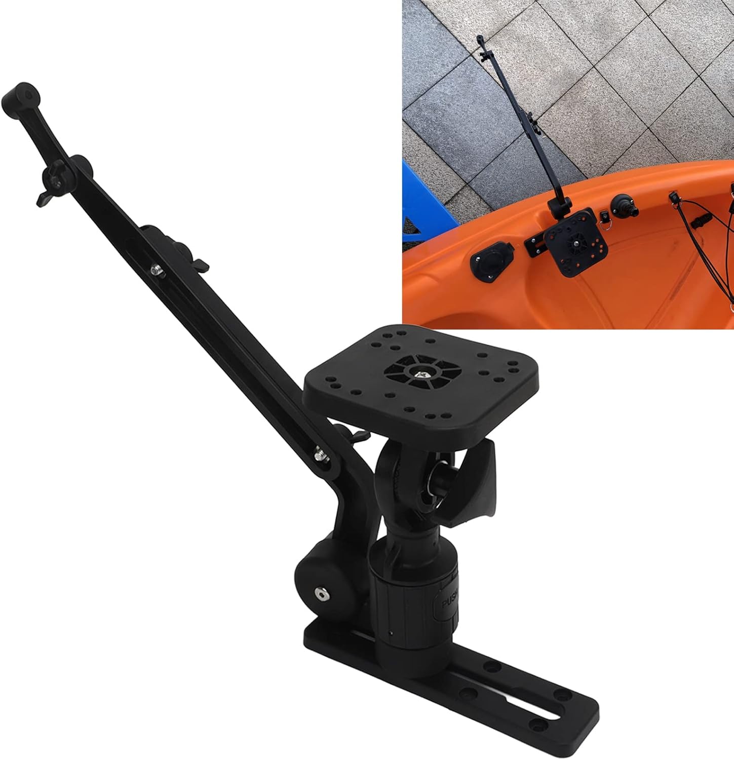 Tbest Fish Finder Mount Base Plate,Fish Finder Base Kit Nylon and Stainless Steel Greater Clamping Force Transducer Mounting Arm for Fishfinder