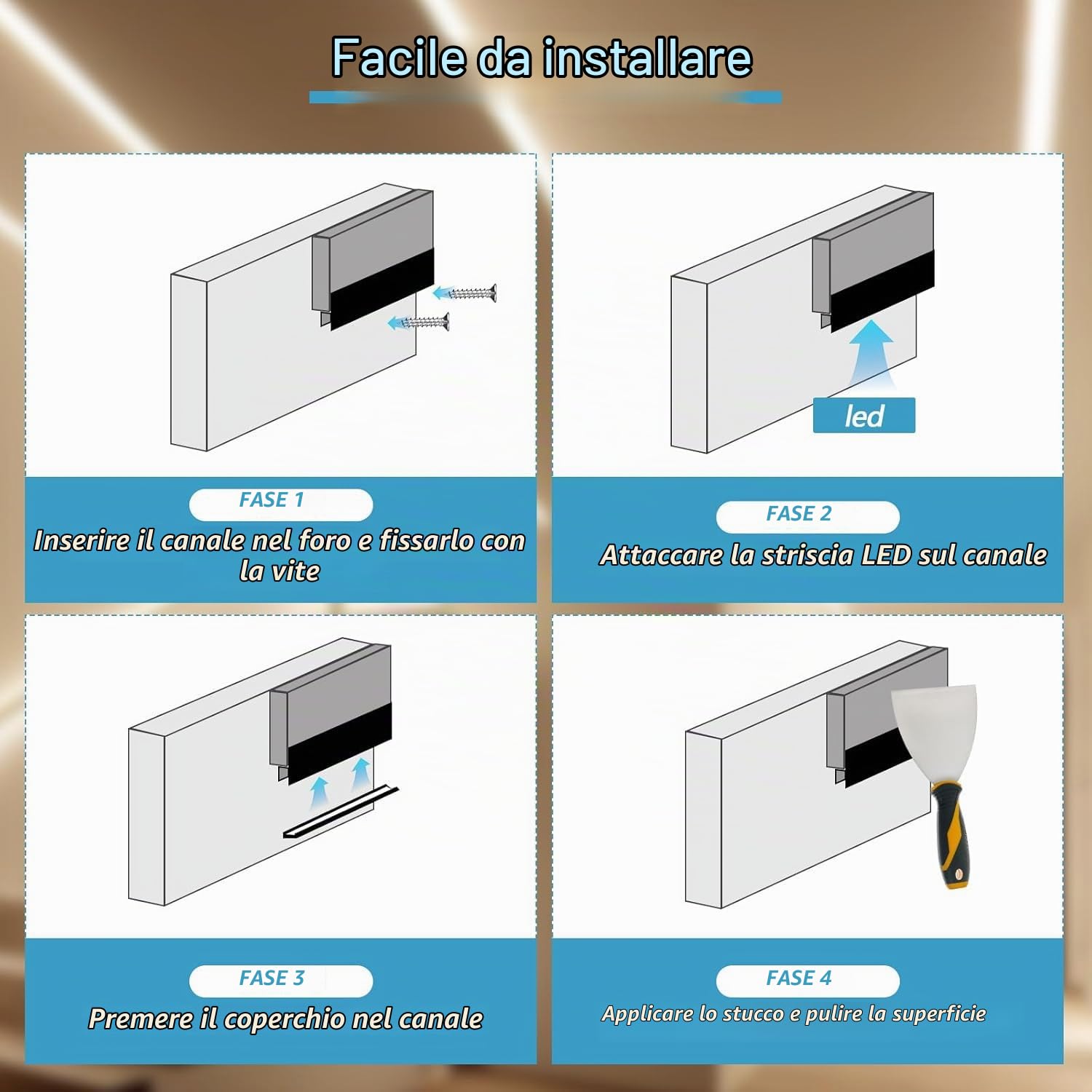 10x Profili Alluminio per Strisce LED da 1 Metri, Profilo in Alluminio da Incasso a LED, Canali di Diffusione Della Luce di Striscia del LED, Bianco