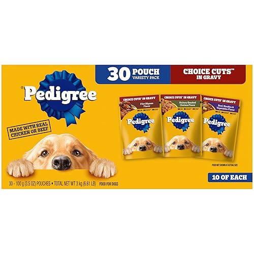 Pedigree Choice Cuts in Gravy Adult Soft Wet Dog Food 30-Count Variety Pack, 3.5 oz. Pouches - Variety: Beef, Chicken & Filet Mignon - 30 Count (Pack of 1)