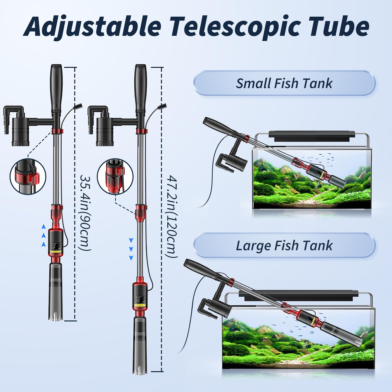 Mildhug Nettoyeur de gravier électrique pour aquarium - Outils de nettoyage électriques pour aquarium - Débit d'eau réglable