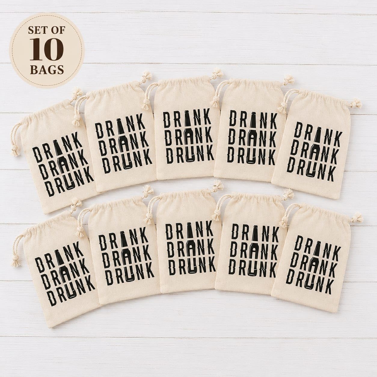 WOW PARTY Bachelorette Party Favor Bags, Wedding Survival Recovery Kit, Drawstring Hangover Kit Bags 5 x 7 Inch, Set of 10 Drink