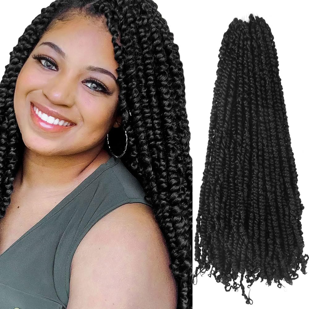 BOHOBABE Pre-twisted Passion Twist Crochet Hair 16 Inch Pre-looped Crochet Passion Twist Braiding Hair 8 Packs Soft Bohemian Twists (1#, Jet Black)