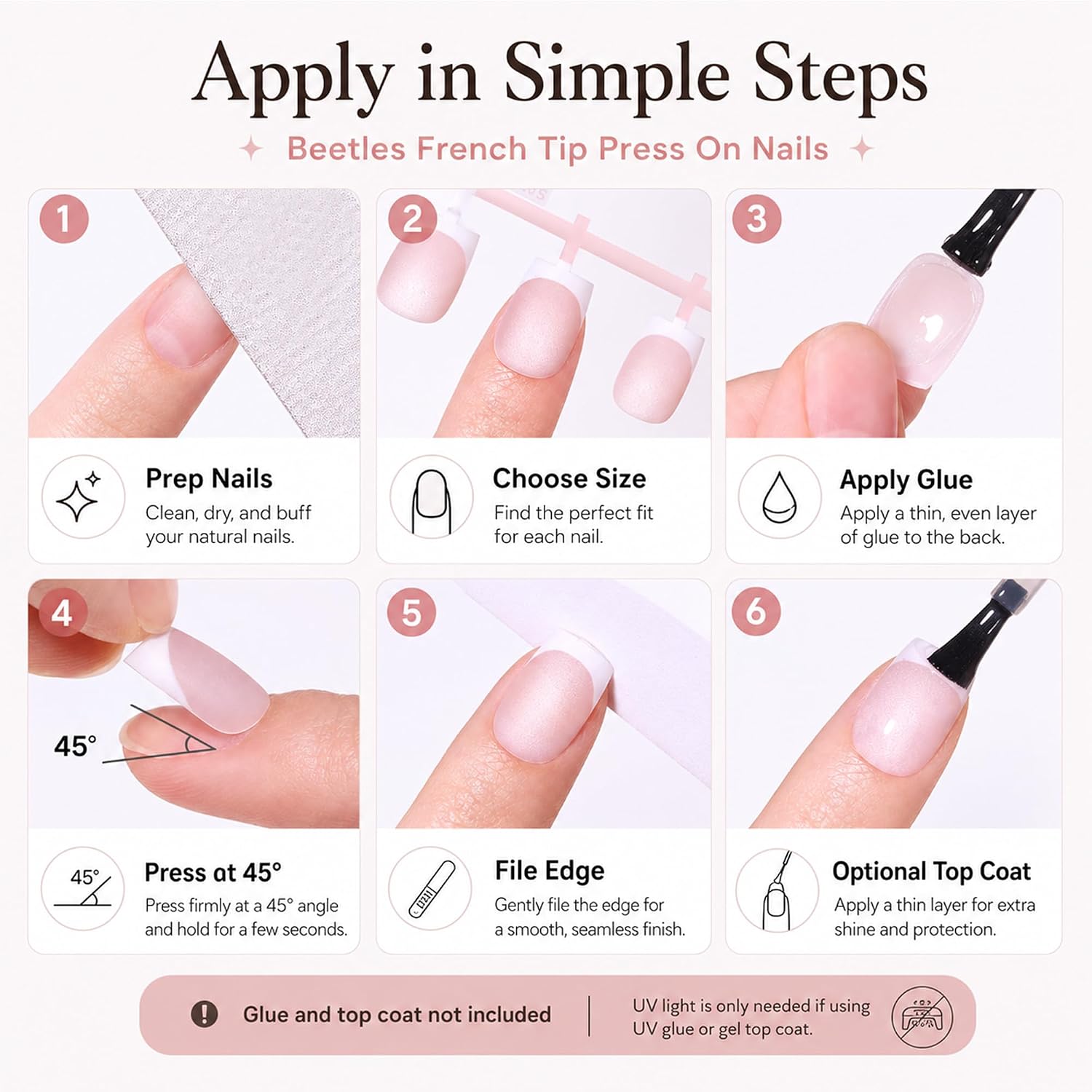 Beetles French Tip Press On Nails, 150Pcs Short Square Cat Eye Nails
