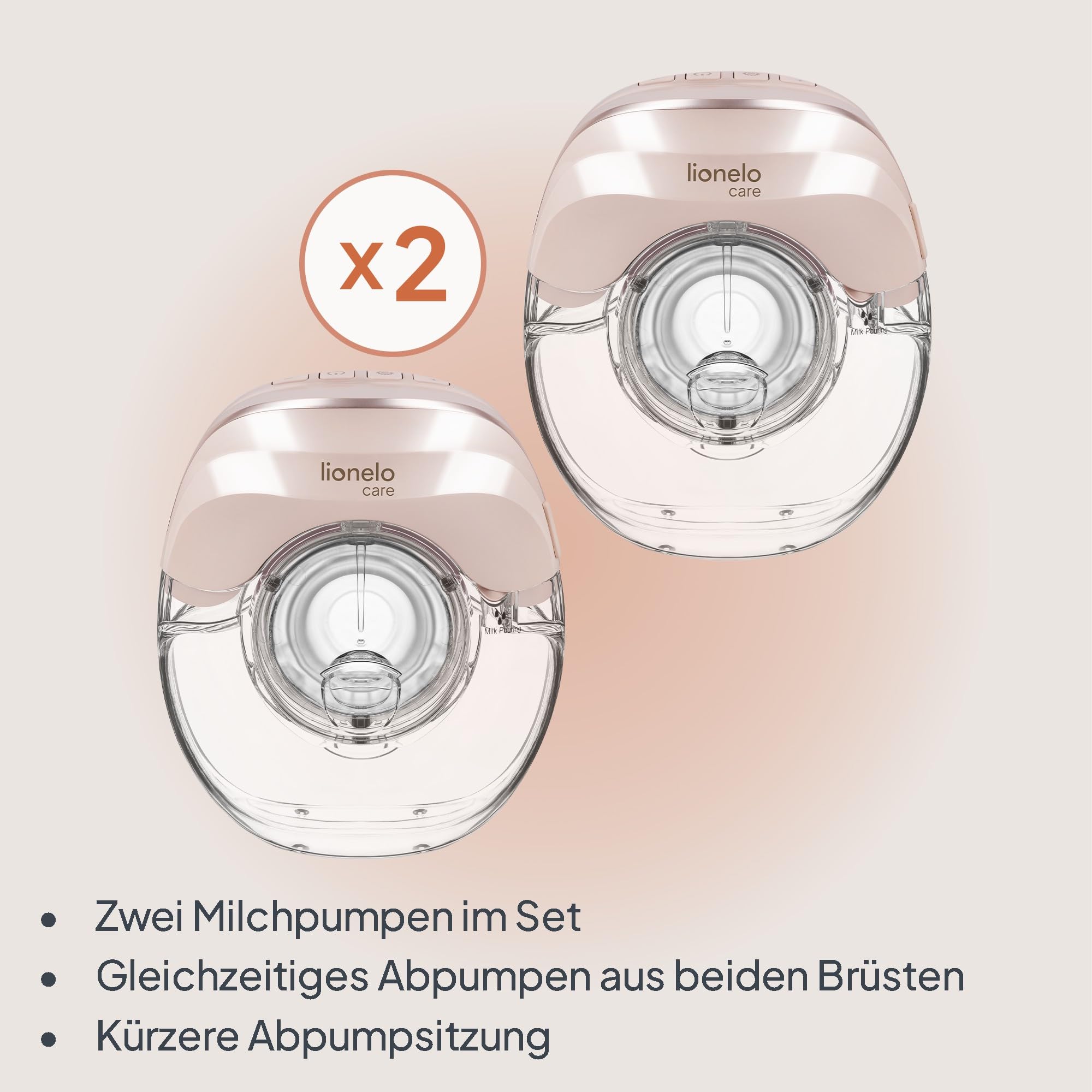 Lionelo Fidi Free Slim DUO Tragbare Elektrische Milchpumpe Kabellos | Doppelpumpe für beide Brüste, Leise bis 40 dB, 3 Phasen mit 8 Stufen, Vakuum bis 60 kPa, 2×150 ml Tritan, USB-C, Akkulaufzeit