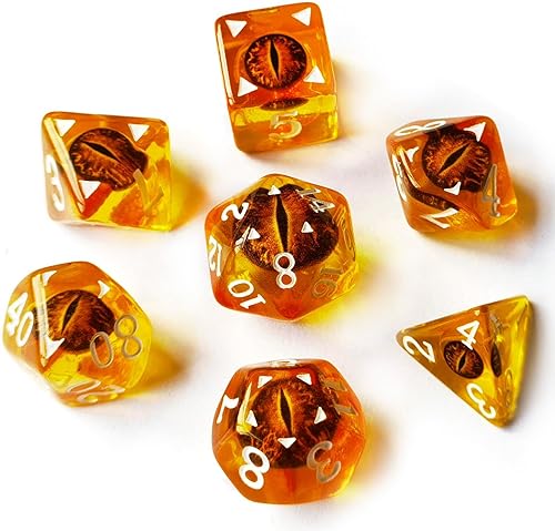 Miniatura 3 de Bescon Dragon Eye RPG Juego de 7 dados poliédricos de ojo de dragón, juego de ojos ámbar