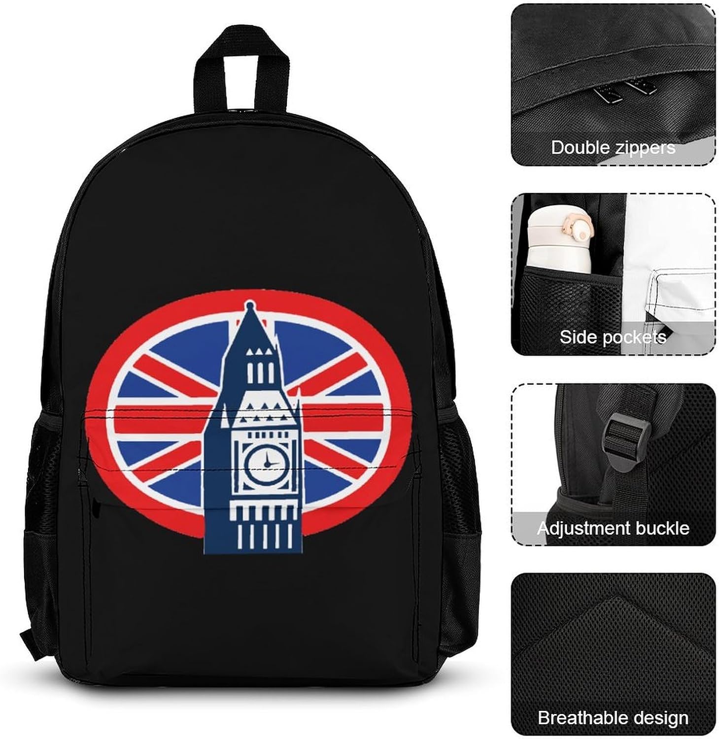 London Big Ben Backpack Set with Shoulder Bag Lunch Bag Pencil Case 3 Piece Cute Daypack Sets image 3