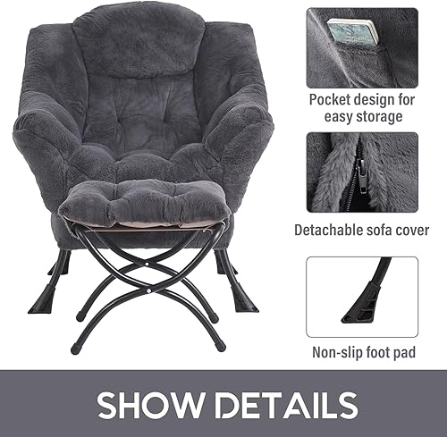 Miniatura 127 de Lita Silla relajada con otomana, tapizado ornamental, moderno de ocio, contemporáneo para lectura con reposabrazos, un bolsillo lateral para sala de