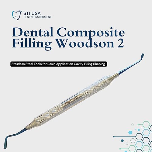 Miniatura 2 de Instrumento de relleno compuesto dental Woodson 2 Titanium recubierto azul Plugger y paleta de doble extremo