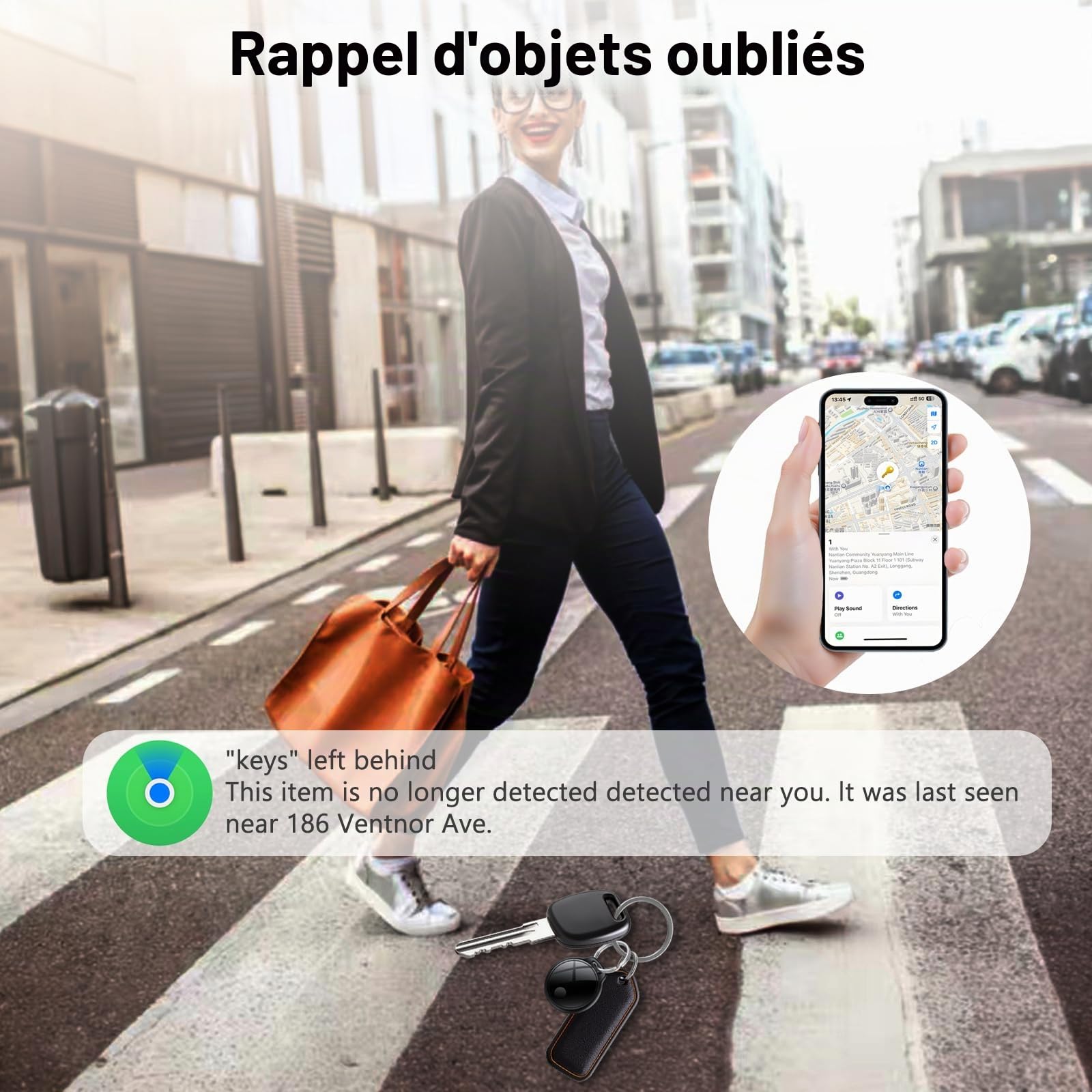 Air Traceur Tag Lot de 4 : Compatible avec Apple Find My (iOS Uniquement), Alarme sonore de 120 DB, Batterie remplaçable, étanche IP68, Localisateur de clés, Bagages, Sacs à Main, Portefeuilles