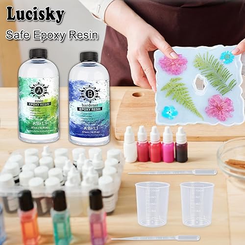 Miniatura 3 de LUCISKY Kits de resina epoxi transparente de 32 onzas, resina de fundición y revestimiento de alta calidad para moldes, manualidades, joyas, pintura
