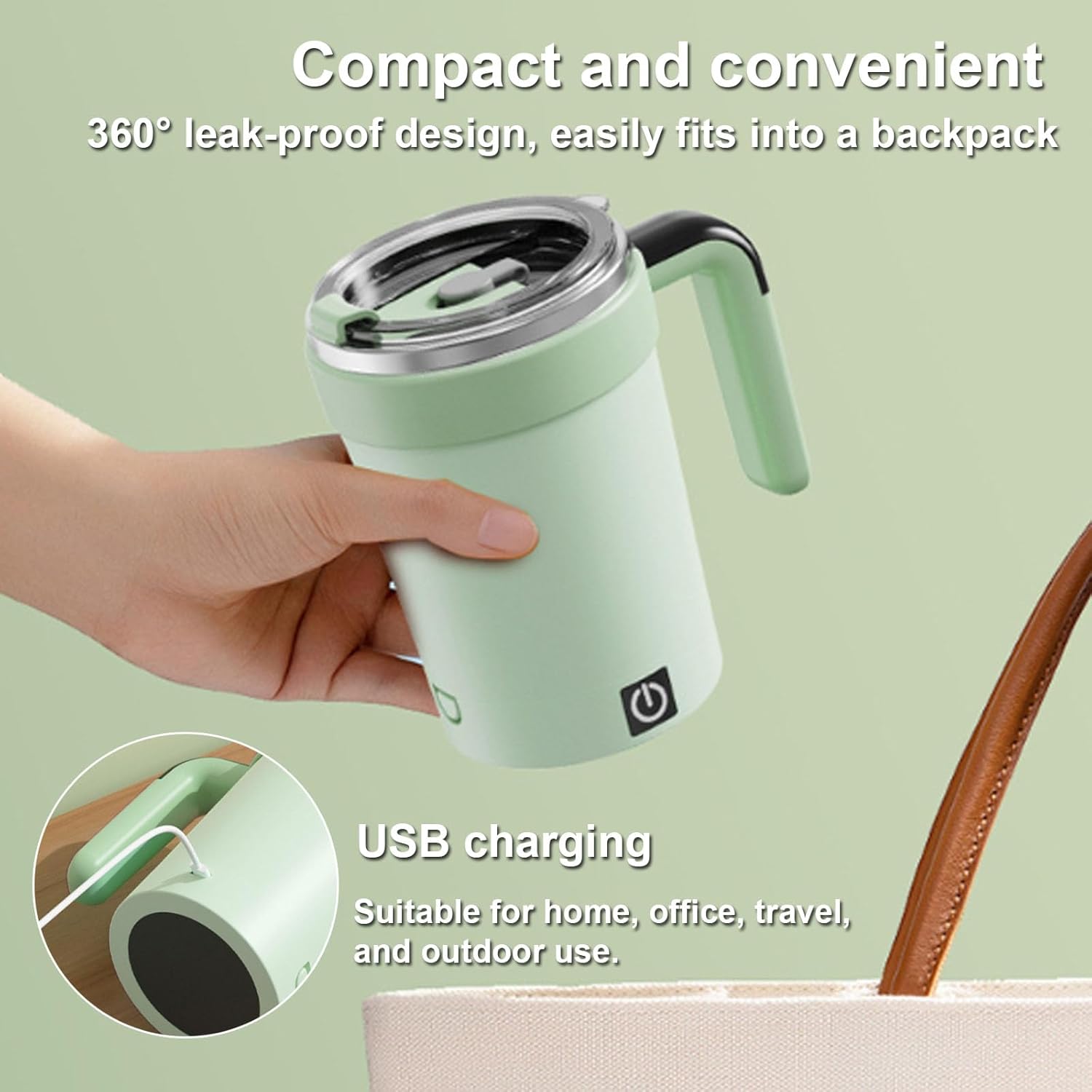 2026 New Smart Self Stirring Coffee Mug with Temperature Display, Automatic Magnetic Mixing Mug, USB Rechargeable Electric Cup, Food-Grade Stainless Steel for Coffee, Milk & Hot Chocolate (Green)