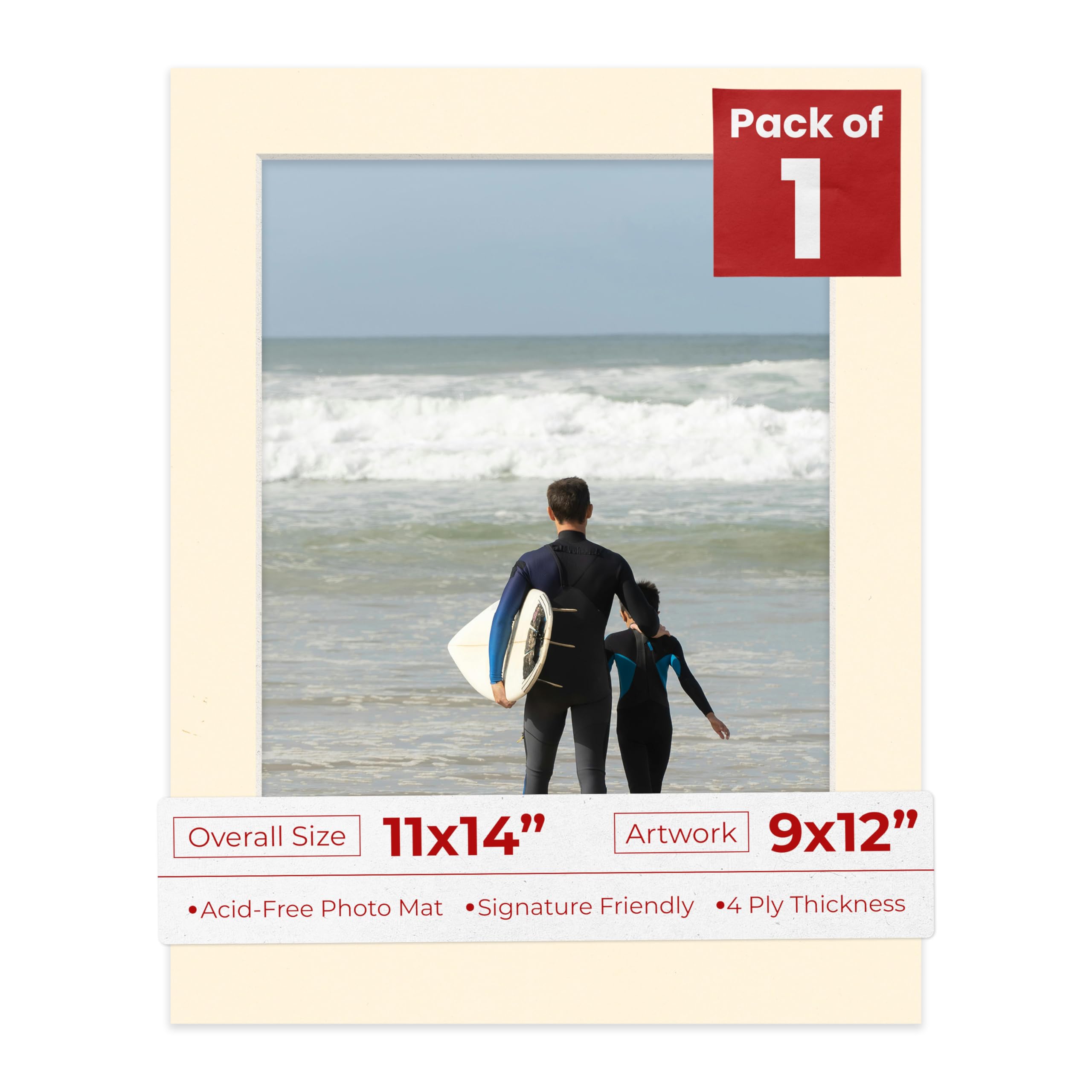 Poster Palooza 11x14 Mat Bevel Cut for 9x12 Photos - Acid Free Cream Precut Matboard With Backing Board and Crystal Clear, Self Seal Photo Mat Bag -