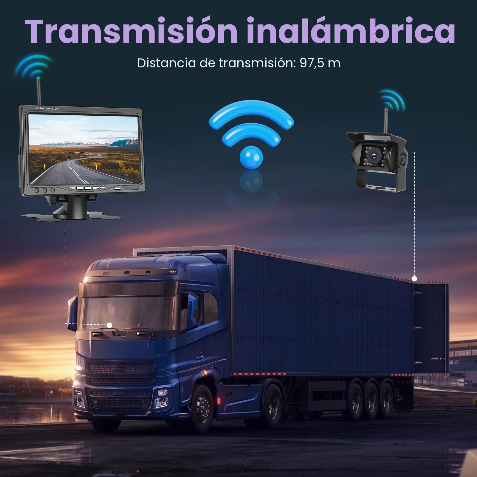 Inefala Cámara de Marcha atrás inalámbrica con 7 Pulgadas HD IPS Monitor, IP68 a Prueba de Agua de visión Nocturna del Coche cámara de visión Trasera para automóviles Camión SUV Furgonetas
