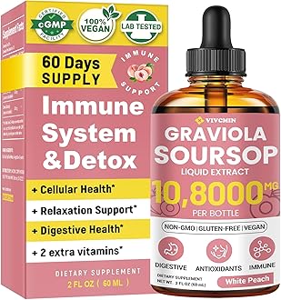 Graviola Soursop Leaf Extract Liquid - Soursop Bitters Liquid, Support Immune, Relax, Liver and Sleep, Sugar & Alcohol-Free, Highly Absorbable Formula, White Peach Flavor, 2 Fl Oz