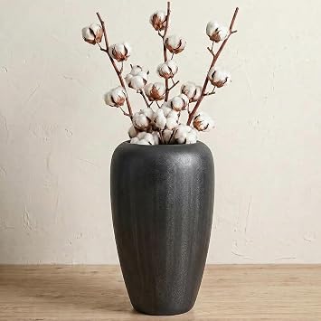 Ceramic Vase Home Decor, Vintage Vase, Wide Mouth Farmhouse vase 15.7h-Vintage Black