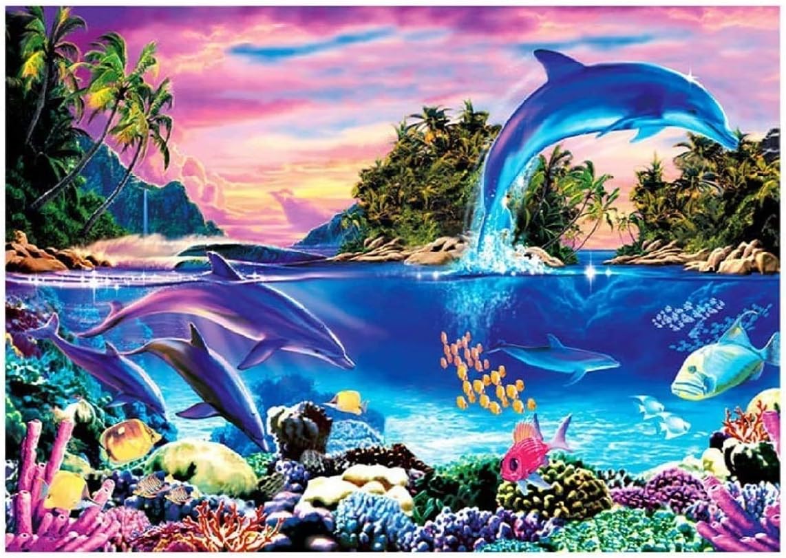 1000 Pieces Undersea Creature World Dolphin at Play Jigsaw Puzzle Table Game Kids Family Toy DIY Gift Artwork Home Decor