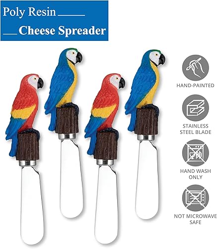 Miniatura 5 de UP ware 4 piezas pintadas a mano mango de resina con hoja de acero inoxidable esparcidor de queso cuchillos esparcidores de mantequilla (Owls)