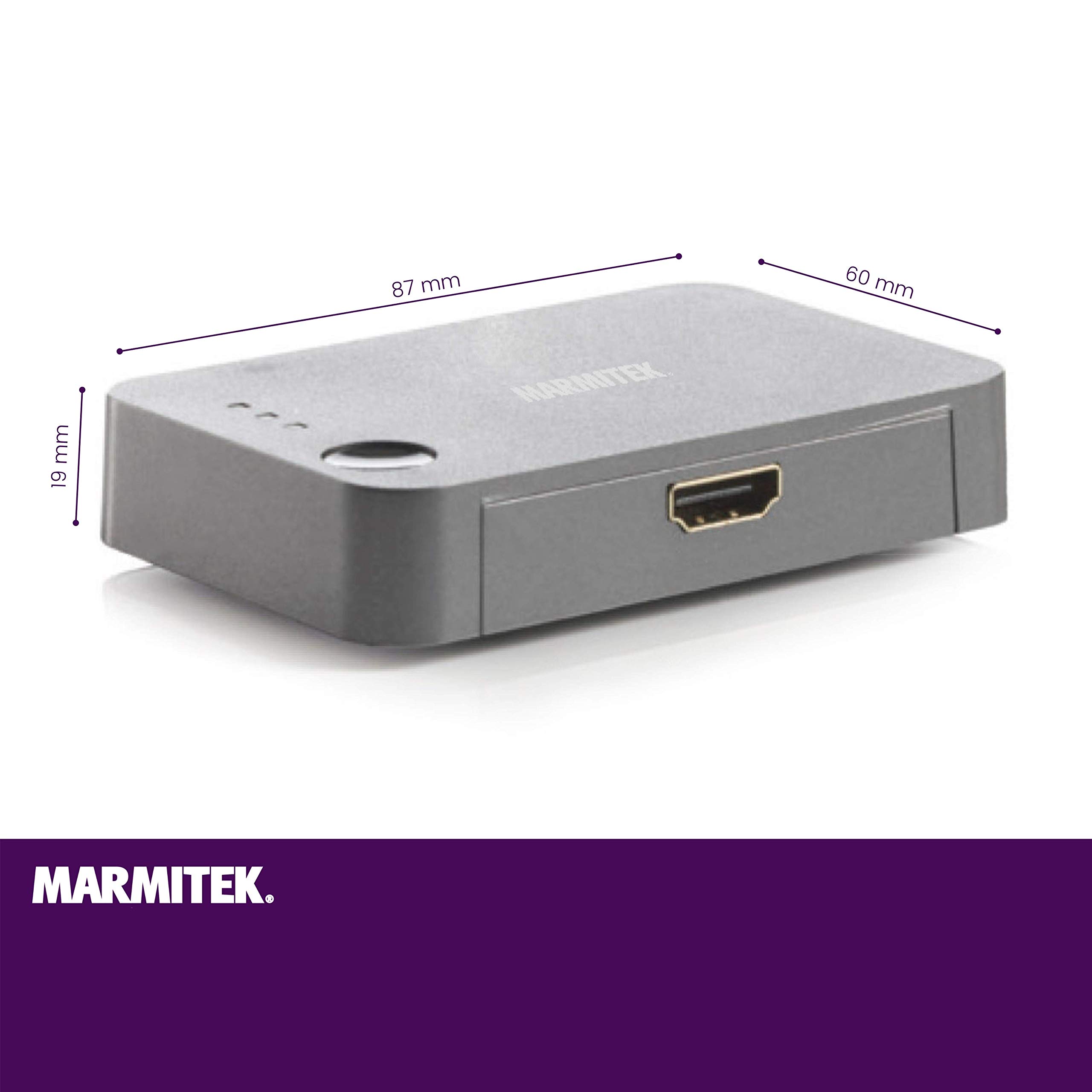 Marmitek Connect 310 UHD - HDMI Switch - HDMI Schalter - 3 ein / 1 aus - Ultra HD - 4K60 - 3840 x 2160 / 60 Hz - automatisch schalten - keine Einspeisung benötigt - HDCP 2.2 Schwarz