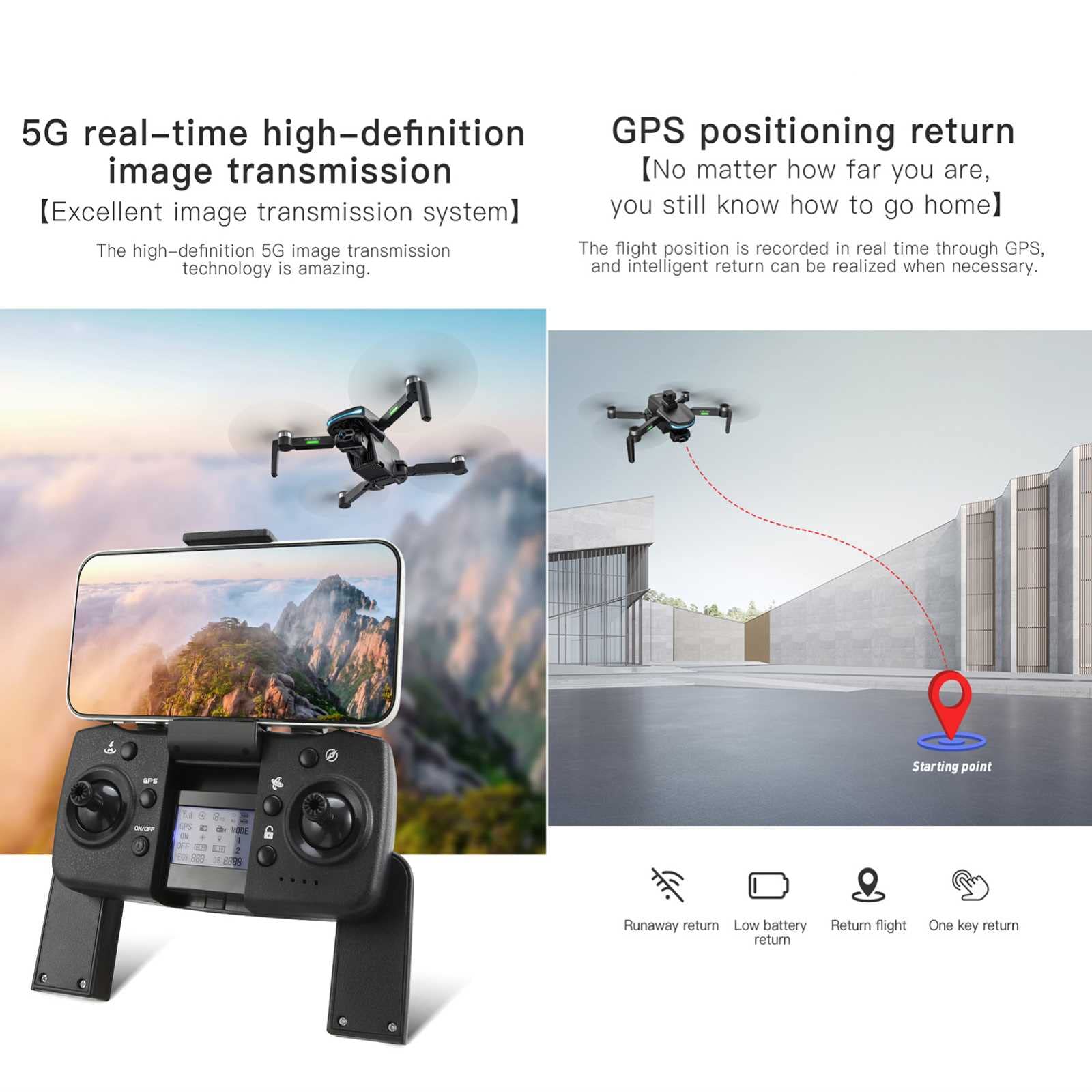 Drone con telecamere con Fotocamera per Adulti 4K, Fotocamera con Gimbal a 3 Assi Drone con Fotocamera, prevenzione degli Ostacoli, quadricottero Senza spazzole con Trasmissione 5G