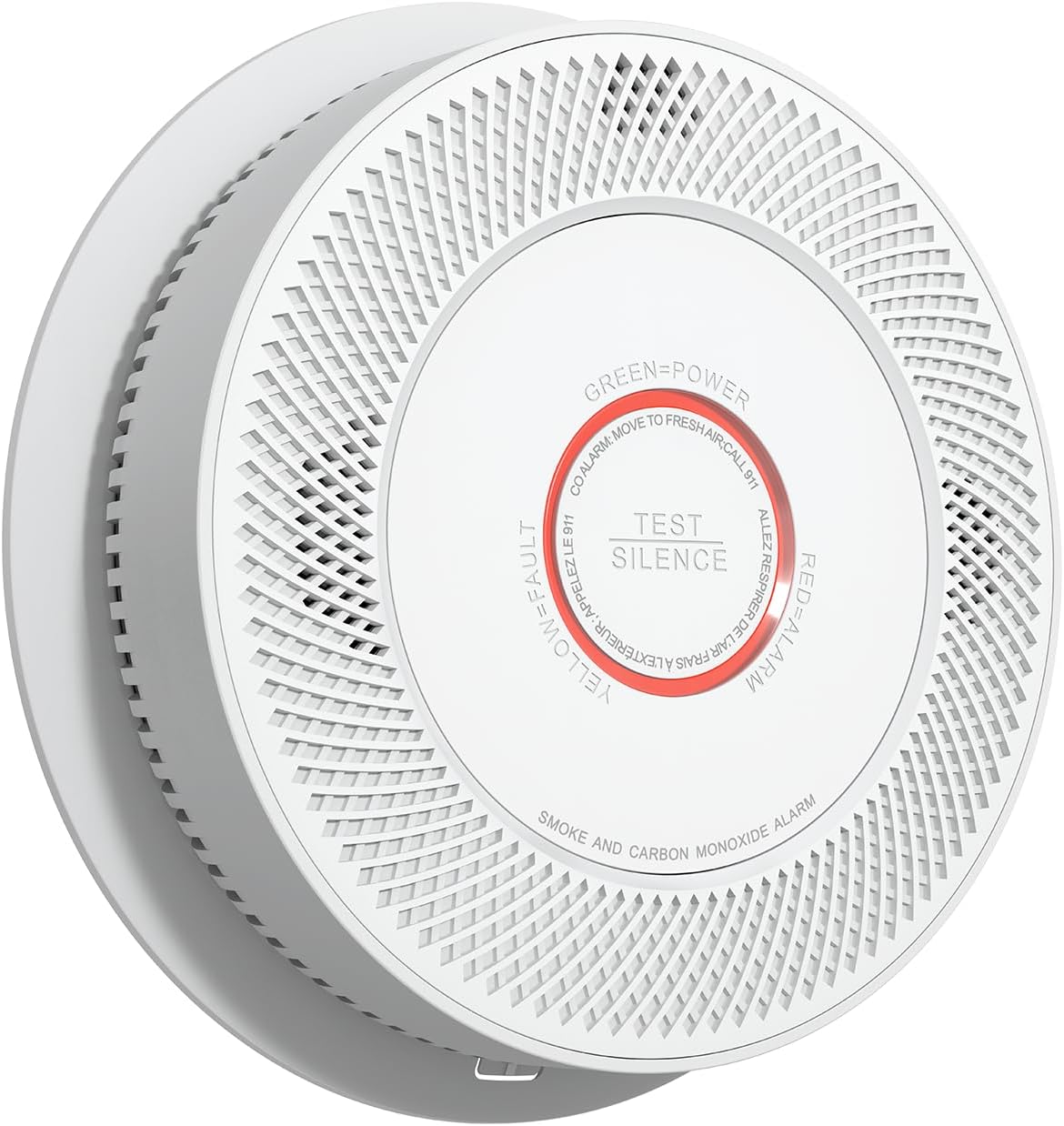 Ecoey Wireless Interconnected Combination Smoke and Carbon Monoxide Detector with 10-Year Battery, Interlinked Fire and CO Alarm with Bilingual Voice Alerts and LED Indicators, A8612B-4R, 1 Pack