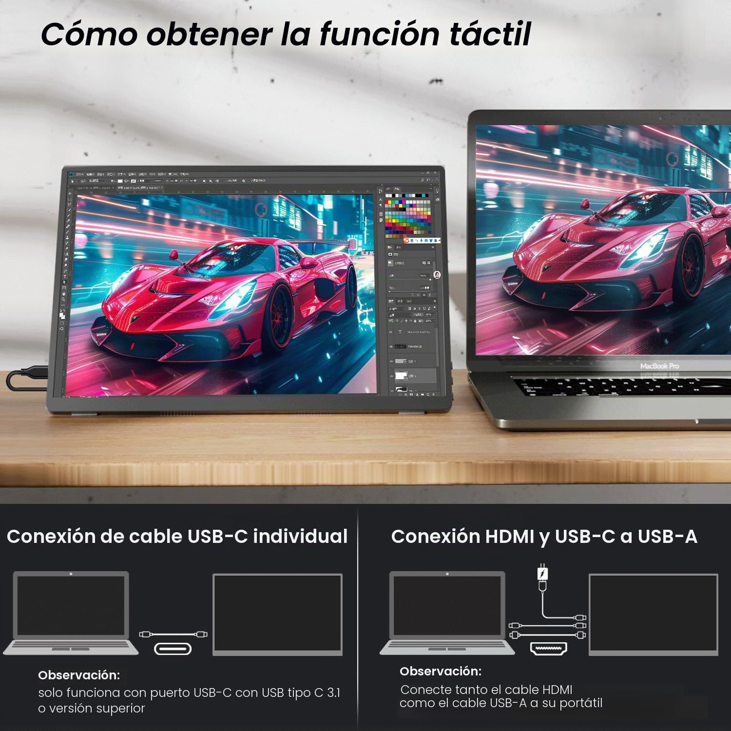 14 Pulgadas Monitor Portátil Táctil con Funda Protectora, 1920 x 1200 IPS | 100% sRGB, Pantalla Táctil de Viaje con Altavoz, HDMI USB C CNC para PC