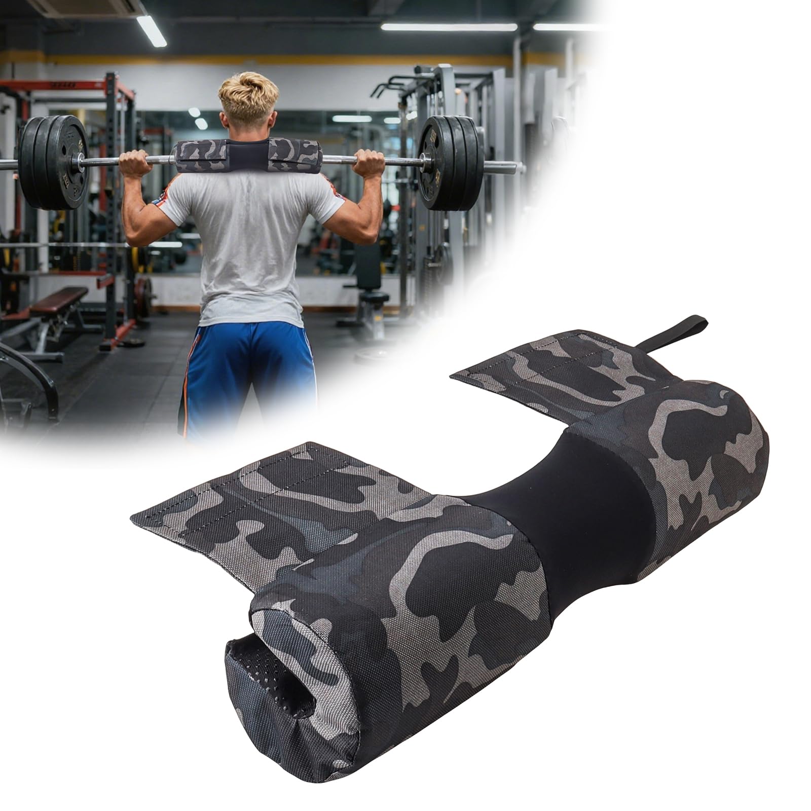 Barbell Pad for Hip Thrusts & Squats - Extra Thick Non-Slip Cushion with Adjustable Strap, Fits Olympic/Standard Bars & Smith Machine