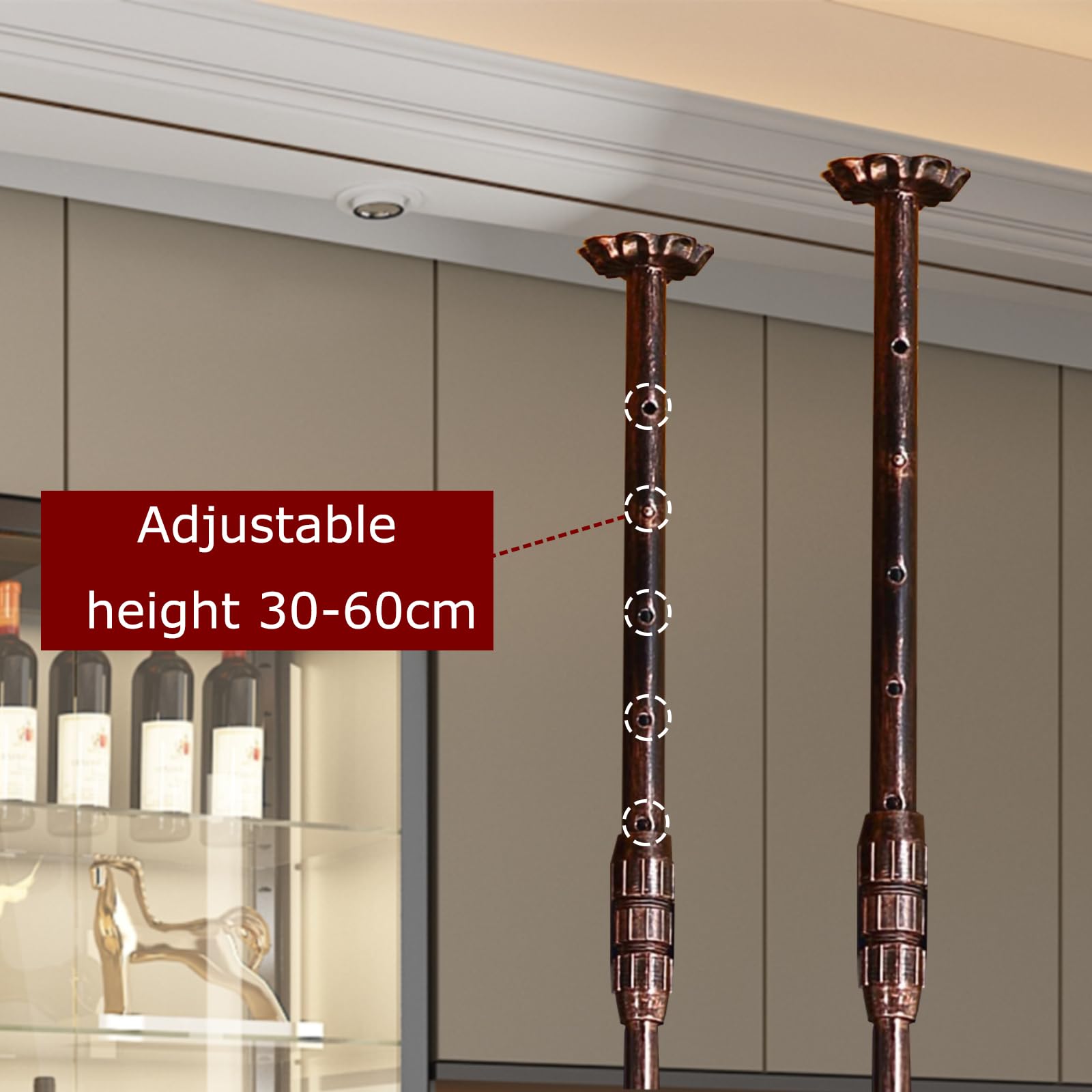 Soportes para Copas Colgante, Altura Ajustable Techo Botellero, Metal Porta Bottiglie da Vino Soporte de Copas Sostenedor para Barra Bar/Club/Armarios para Vino (BK, 120 * 30cm)