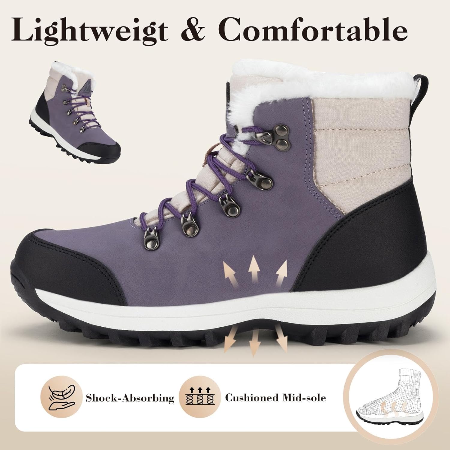 Mishansha Winter Boots for Women Water-Resistant Warm Snow Boots with Fur Lining Non Slip Sole for Outdoor Cold Weather Hiking Walking Trekking
