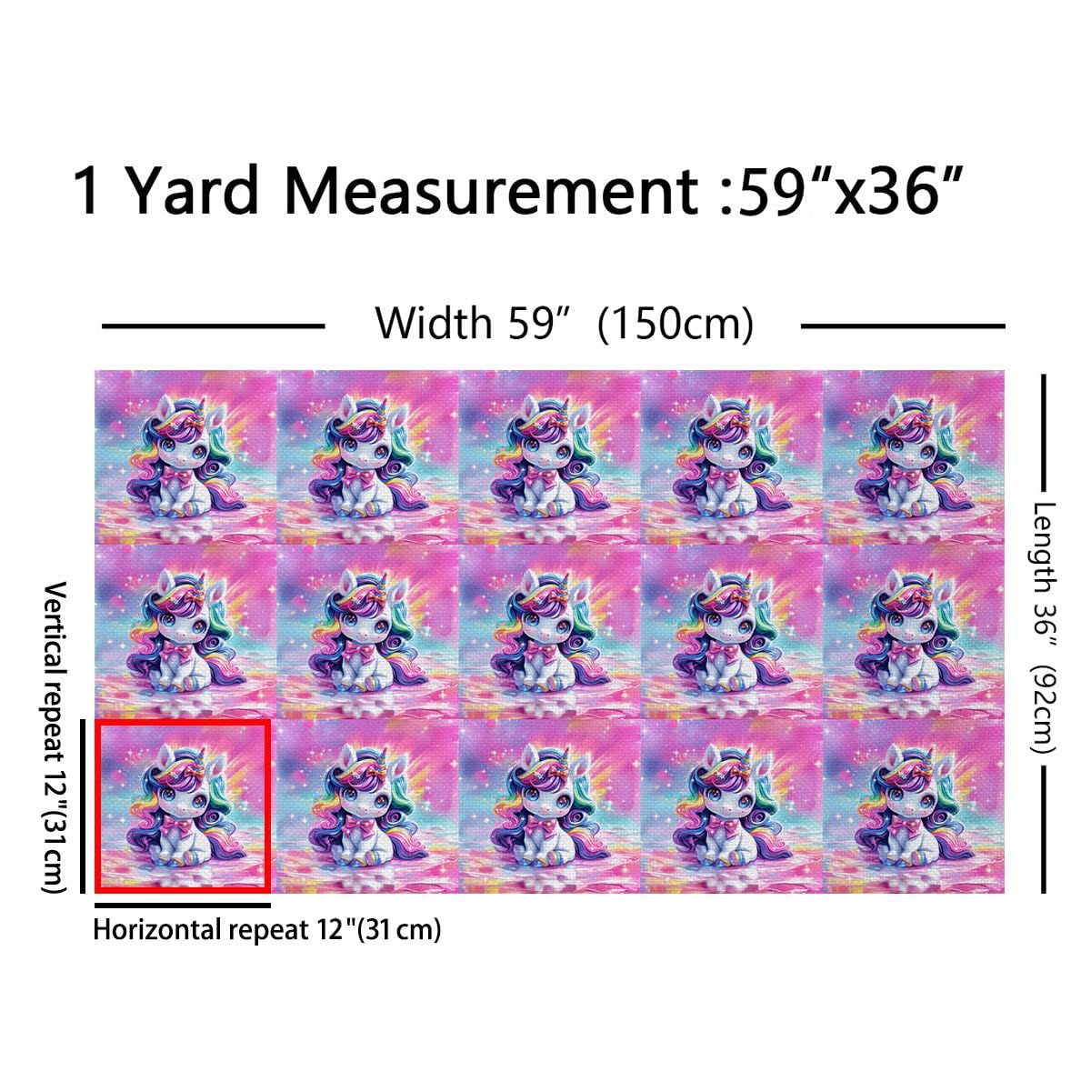Tkanina jednorożca dla dzieci od The Yard 3 metry (dł. 276 x szer. 150 cm) dziewczęcy uroczy jednorożec do projektów DIY, wodoodporna, do wewnątrz, na zewnątrz, do sypialni, brokatowa, tkanina