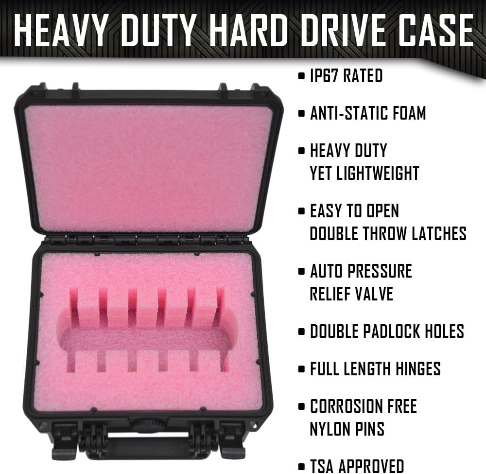 MyCaseBuilder Doro Cases Heavy Duty Hard Drive Storage Case – Protector Travel Carrying Case - Foam Insert Fits 6 x 2.5-Inch PATA/SATA Hard Drives
