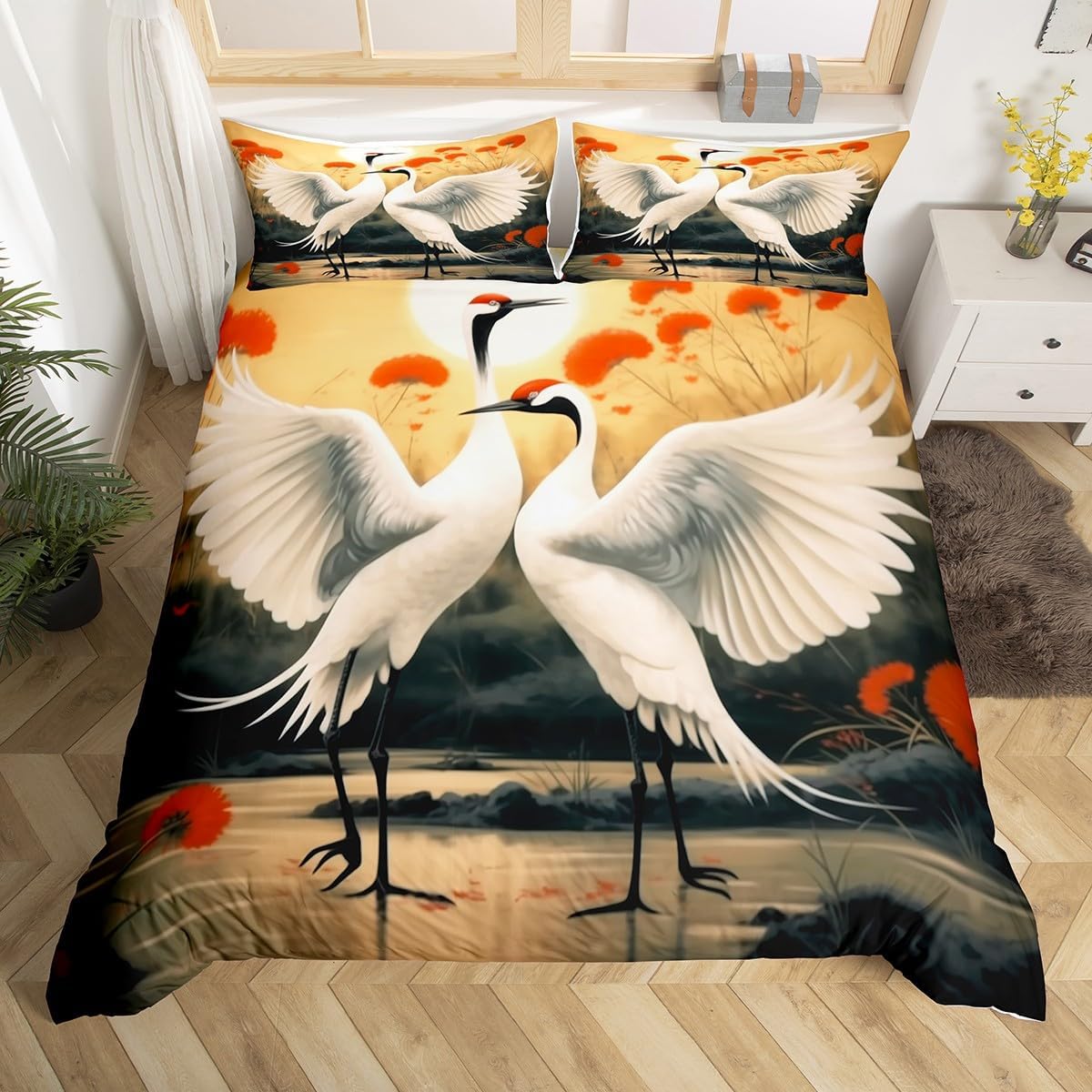 Erosebridal Couple Crane Bed Set Wild Animal Duvet Cover